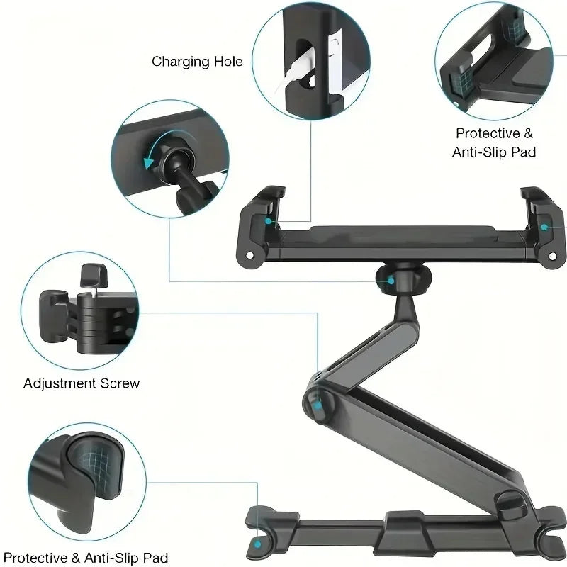 Support Télescopique Universel pour Appuie-tête de Voiture – Tablette/Téléphone 5-13 Pouces