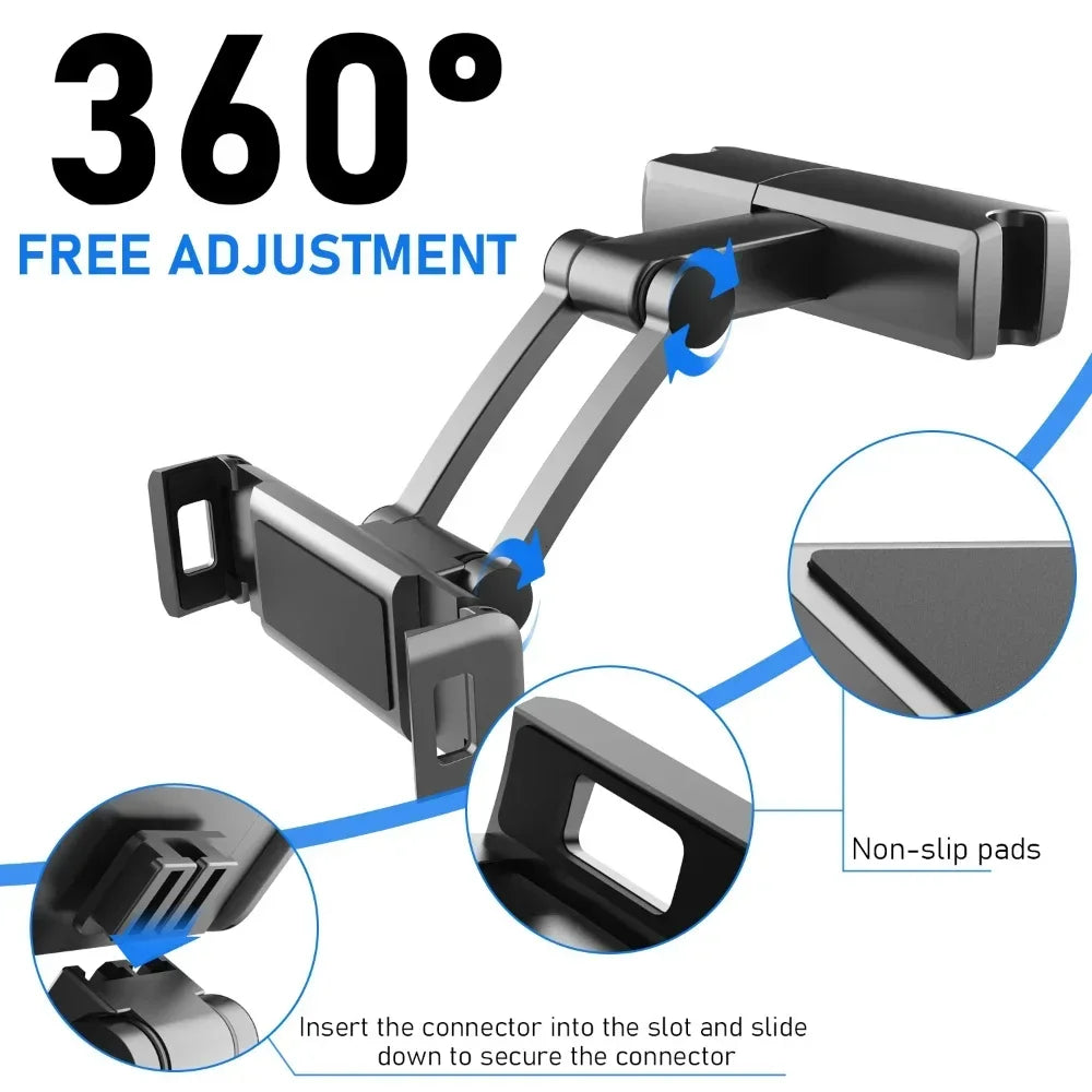 Support Tablette/Téléphone Pliable pour Appuie-tête de Voiture – Compatible iPad, iPhone, Xiaomi