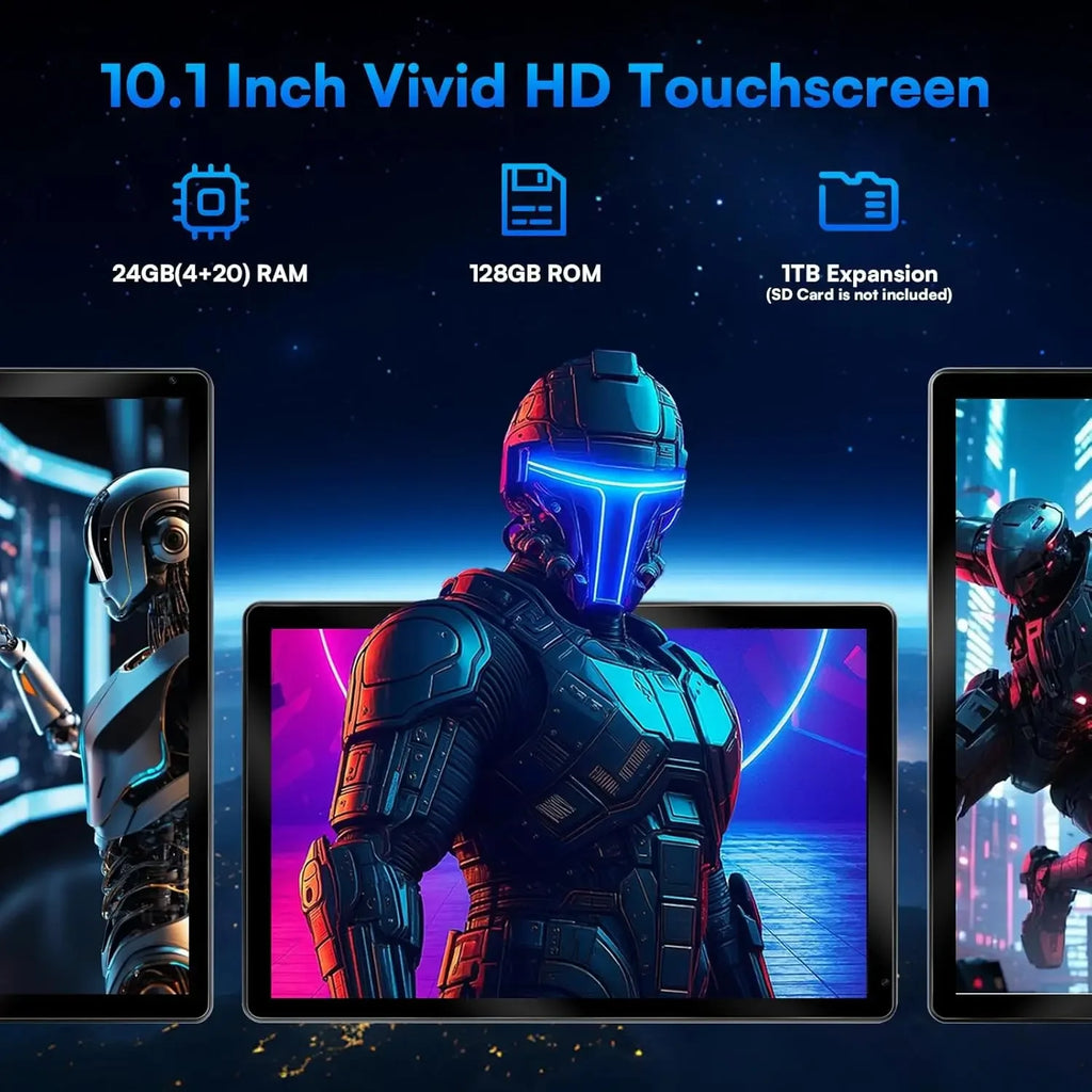 URAO Tablette 10 Pouces Android 15, Octa-Core, 24Go RAM + 128Go ROM, WiFi 6, Clavier Souris Inclus