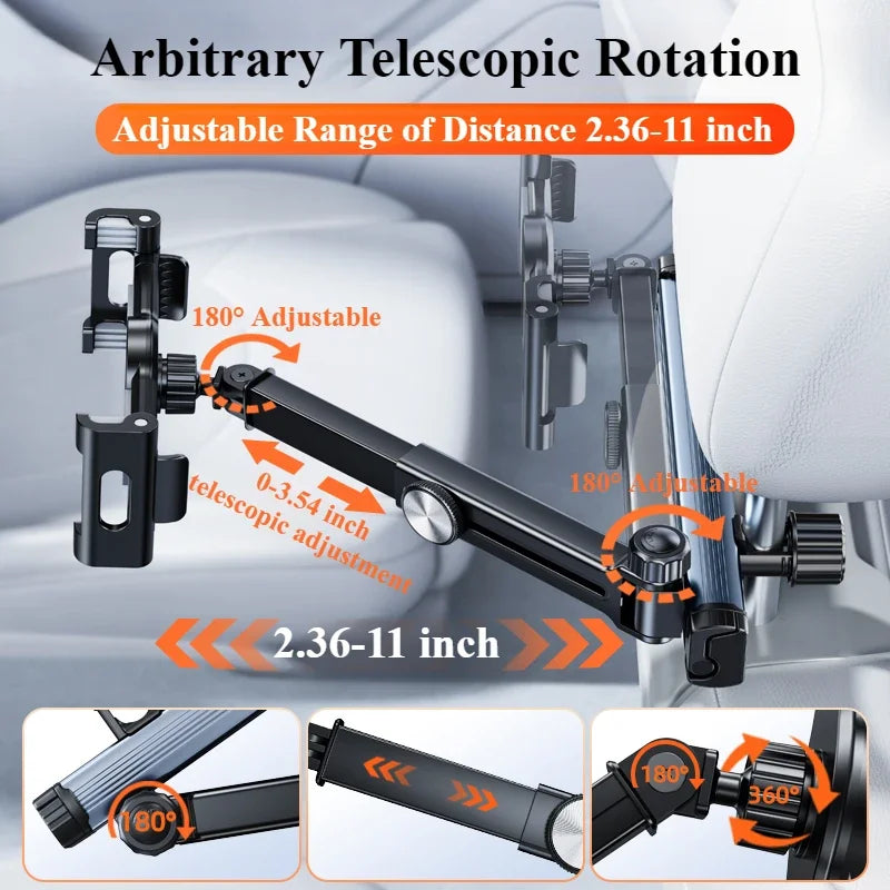 Support Tablette/Téléphone Appuie-tête EARY, Rotation 360°, 2 Crochets, pour Enfants, 4,7-12,9 Pouces