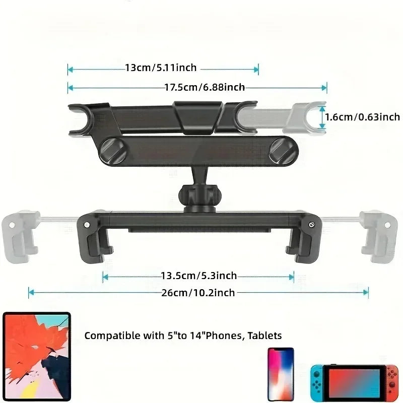 Support Télescopique Universel pour Appuie-tête de Voiture – Tablette/Téléphone 5-13 Pouces